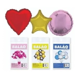 BALAO METALIZADO ESTRELA/REDONDO/CORAÇÃO 40CM