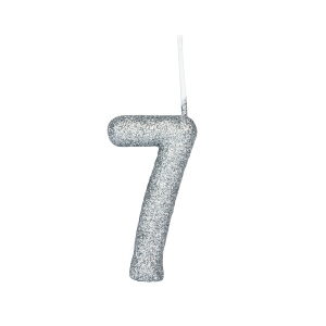 VELA CINTILANTE GLITTER PRATA NUMERO 7 REGINA
