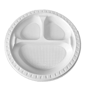 PRATO DESCARTÁVEL 25CM E 3 DIVISÕES BRANCO C/10 - PLATEX - KIN FESTAS