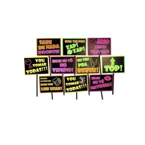 PLAQUINHAS COM HASTE PEQUENA ANIVERSARIO NEON C/10  RASUL