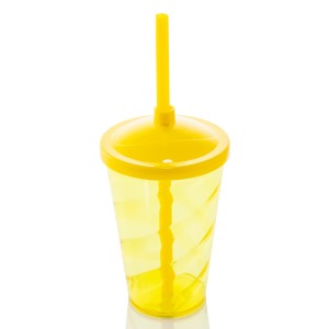 COPO TWISTER 400ML AMARELO C/TAMPA E CANUDO
