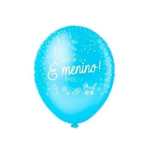 Balão de Festa Látex 10 Menino Azul Claro com Branco – 25 Unidades - Balões Pic Pic - Kin Festas