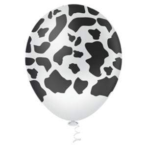 BALÃO 10 COM 25 UNIDADES DECORAÇÃO VACA MALHADA BRANCO E PRETO PIC PIC