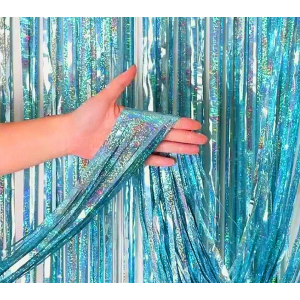CORTINA METALIZADA ENFEITE AZUL CLARO 1M x 2M - KIN FESTAS